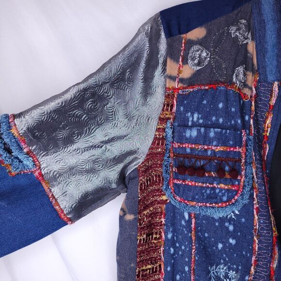 Sandy Starkman Jacket Medium Denim Patchwork Bleached Artsy Unique One Of A Kind - Picture 3 of 11